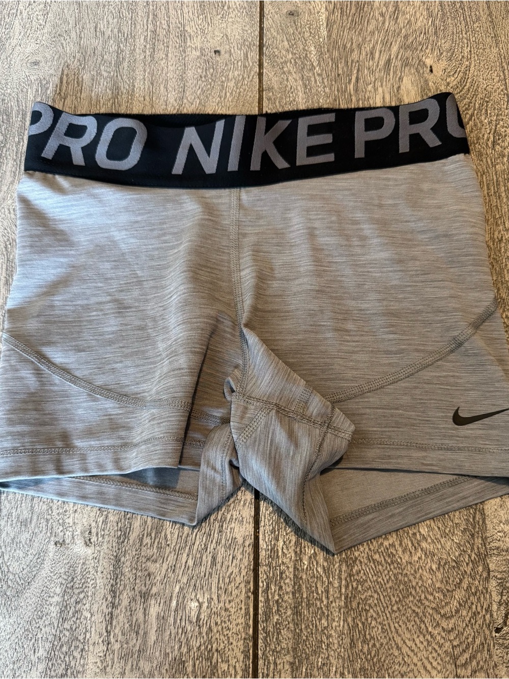 Nike Pro Women's Light Gray Bike Shorts with Black Logo Waistband